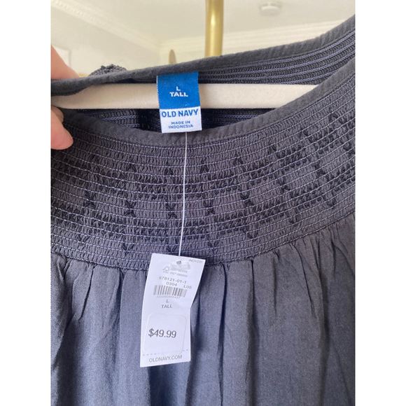 NWTs Old Navy Dark Gray Midi Dress Smocked Puff Sleeve Tiered L Tall Cottagecore - Picture 2 of 8